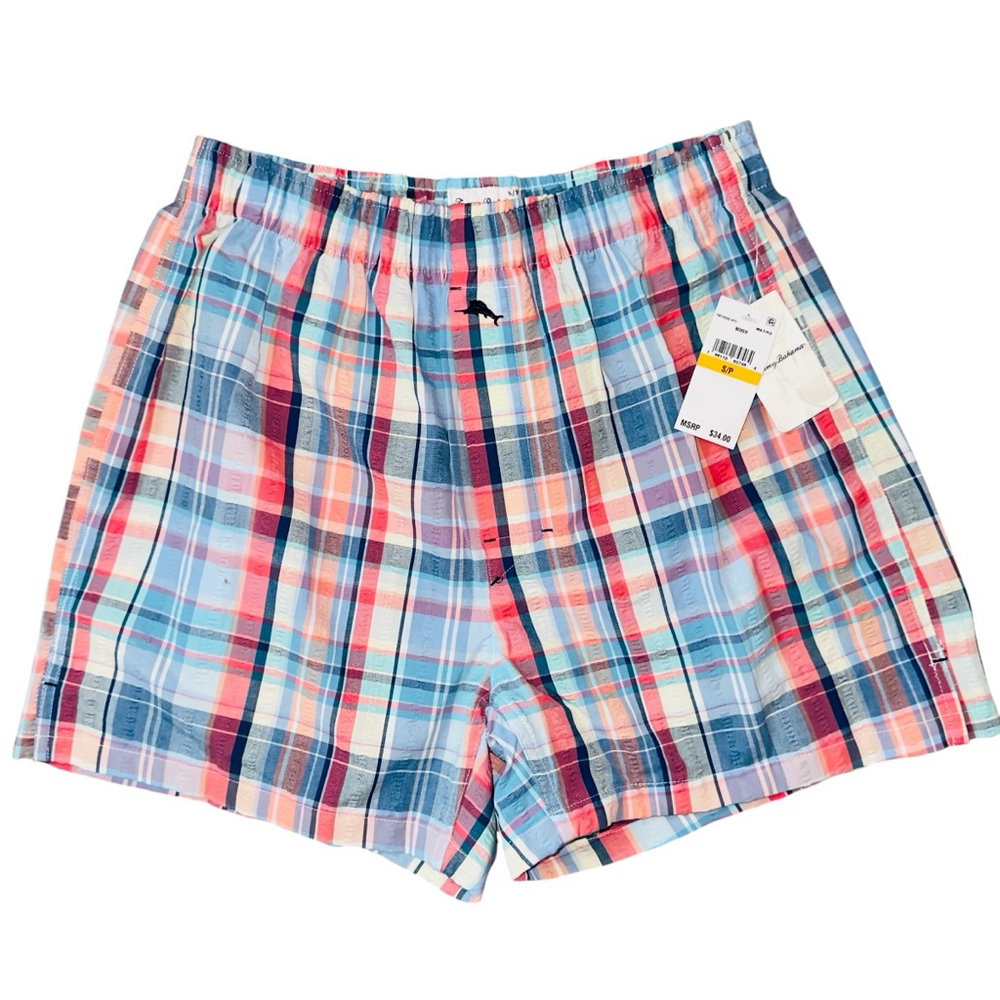 Tommy Bahama Mens Small Plaid Cotton Boxers Shorts NWT Red White Blue